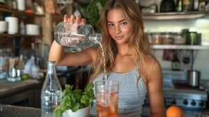 femme qui fait sa boisson preworkout